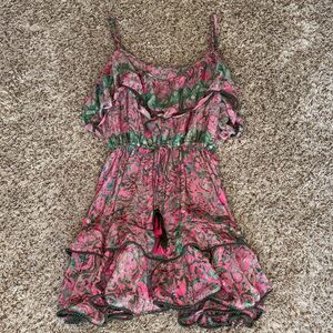 Strapless Pink and Green Dress